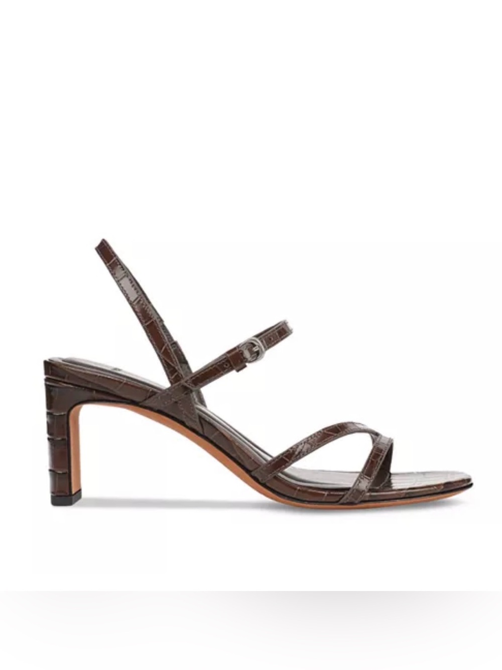 Vince Marcela Women’s Brown Croc Embossed Strappy Block Mid Heel Sandal NEW - Picture 2 of 6
